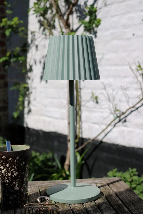 Lucide JUSTINE - Lámpara de mesa Recargable Dentro/Fuera - Batería/acumulador - LED Regul. - 1x2W 2700K - IP54 - Con estación de carga inalámbrica - Verde - ambiente 3
